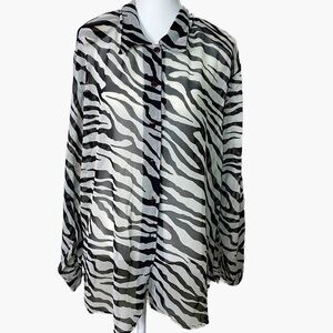 Kaktus Vintage‎ Semi Sheer Zebra Print Button Down Long Sleeve Shirt
